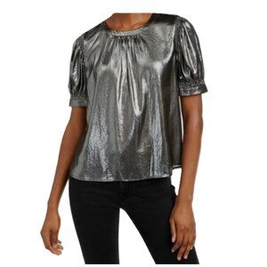 Current Air Women's Silver Textured Crew Neck Shirred Blouse Size S